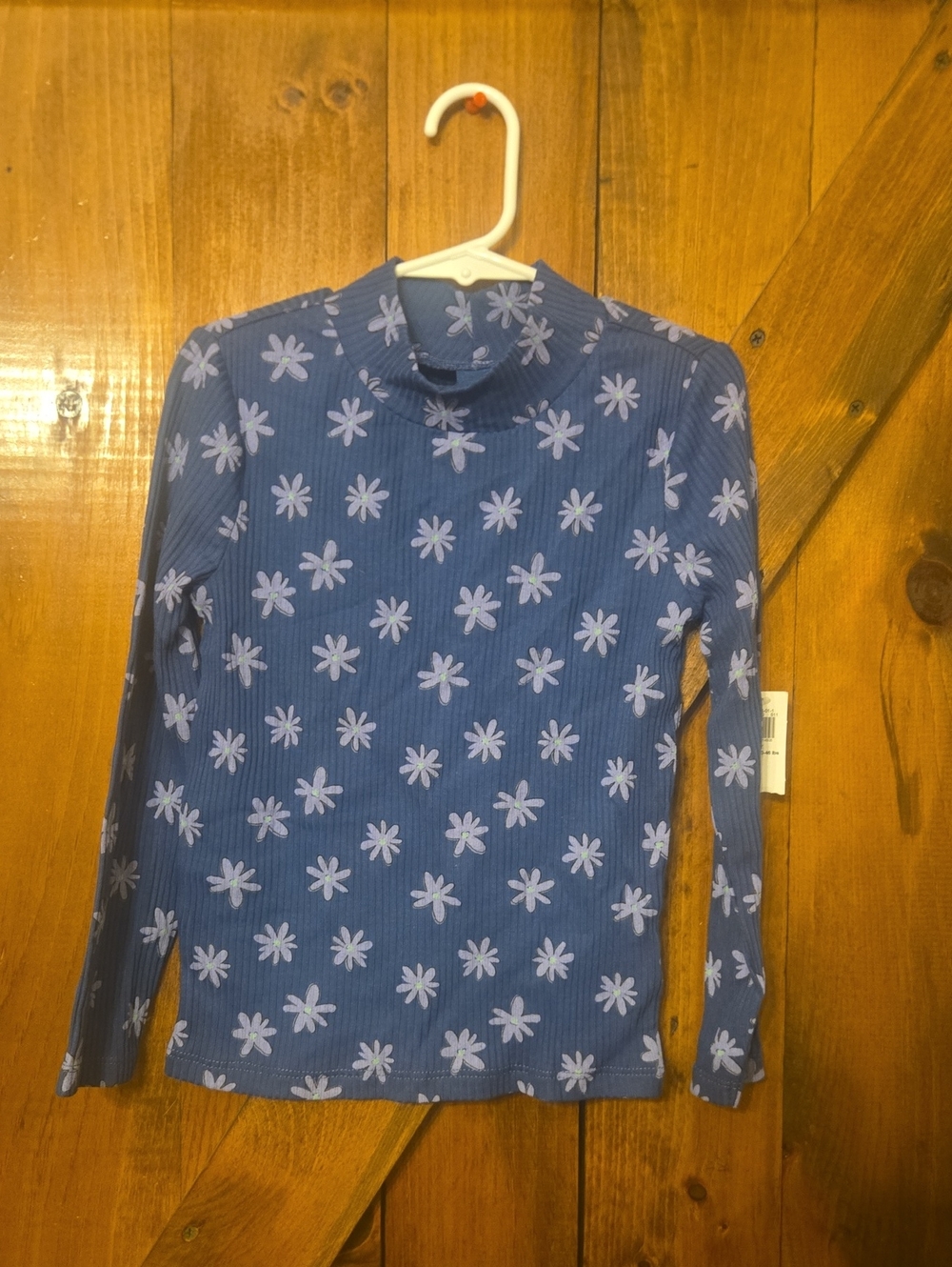 Old Navy Blue Long Sleeve Mock Neck Tee with White Floral Print